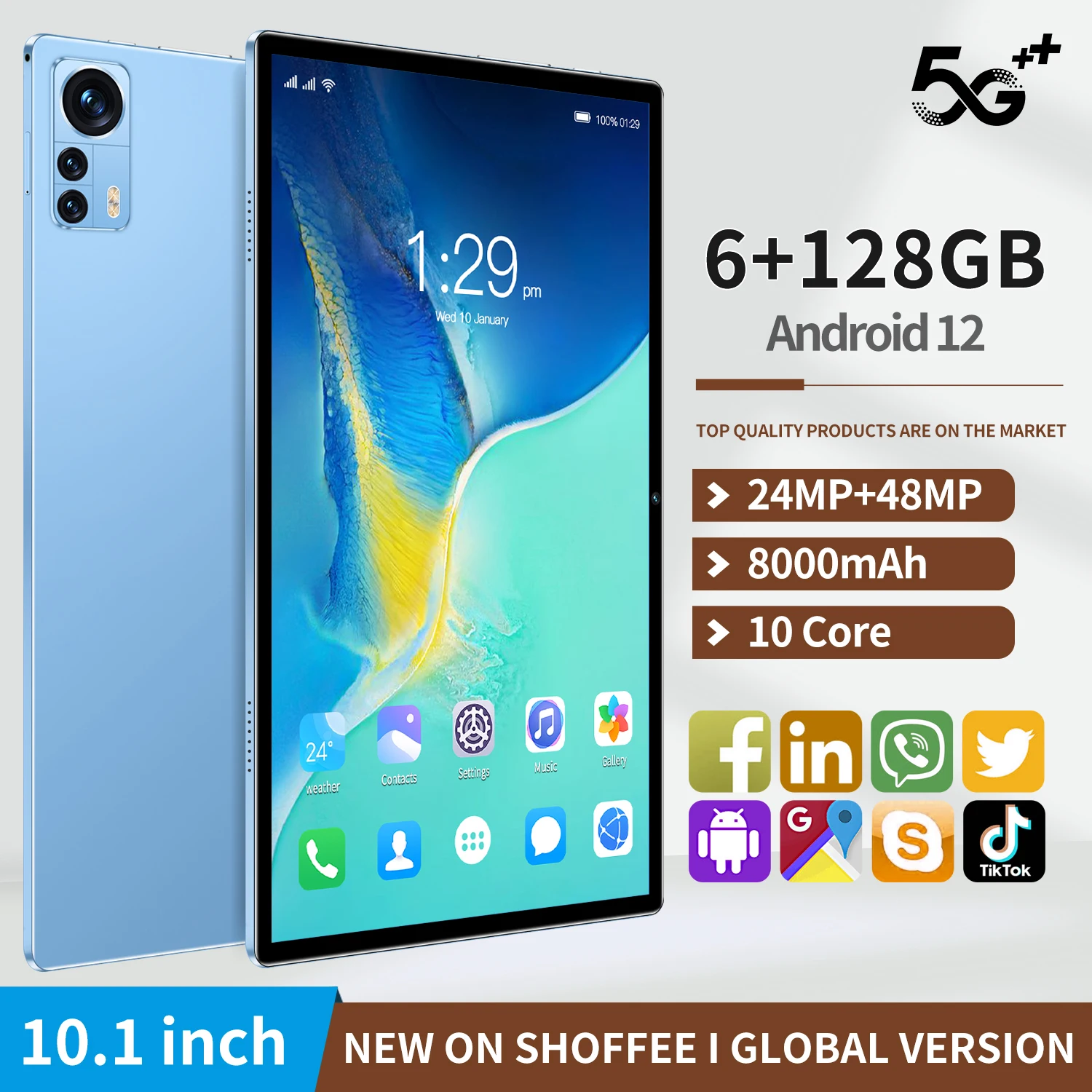 

Новинка, 10,1-дюймовый планшет, Android 10,1, восемь ядер, телефон, Google Play, 6 ГБ ОЗУ, 10,0 Гб ПЗУ, планшетный ПК, Wi-Fi, Bluetooth, Type-C