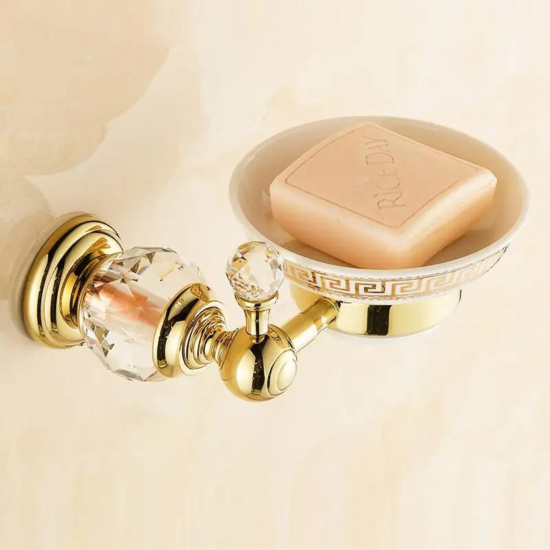 

Soap Dishes Euro style Crystal Brass Soap Holder Ceramics Soap Dish For Bathroom Home Decoration Bathroom Accessories