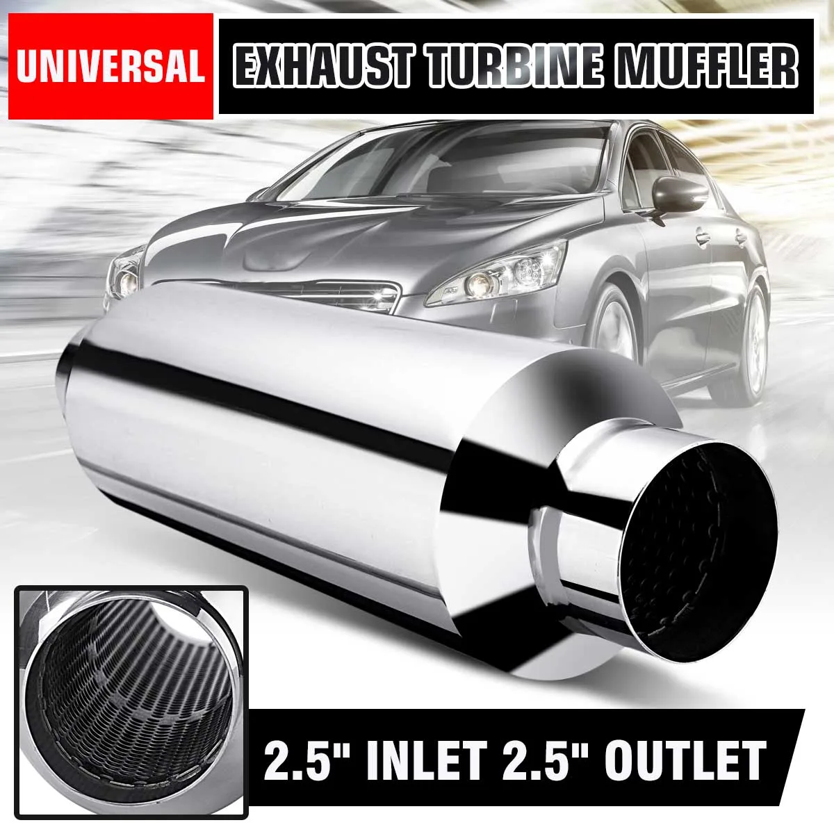 

Universal 63mm Car Exhaust Muffler Pipe 2.5" Exhaust Tip Tail Tube Silencer Resonator Stainless Steel