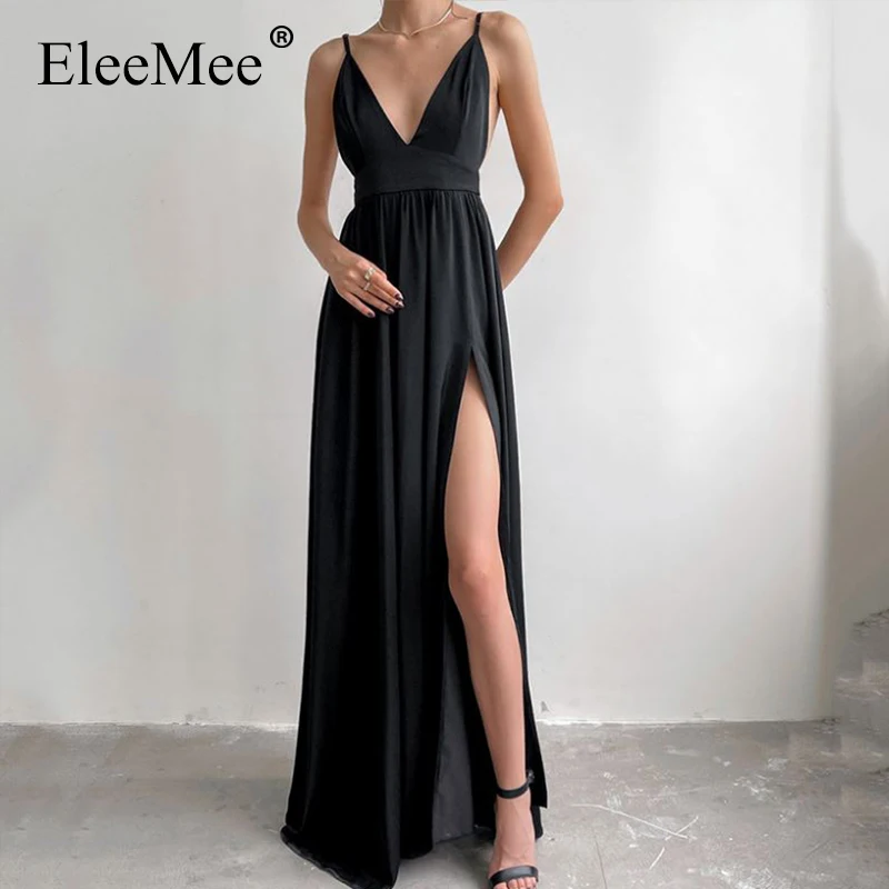 

EleeMee Women Dress Sexy Deep V Party Dress Fashion Women Midi Dresses 2022 Summer New Arrival Stylish Vestidos Size S-L