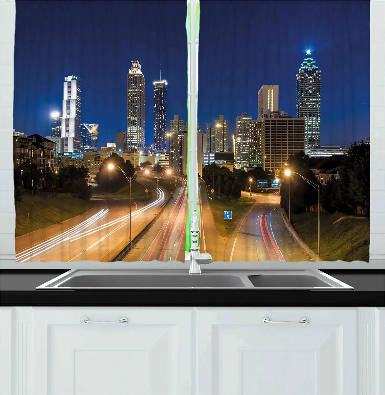 

Изображение Атланты Skyline Сумерки с шоссе здания небоскребы размытые движения затемняющие шторы оконные шторы кухня