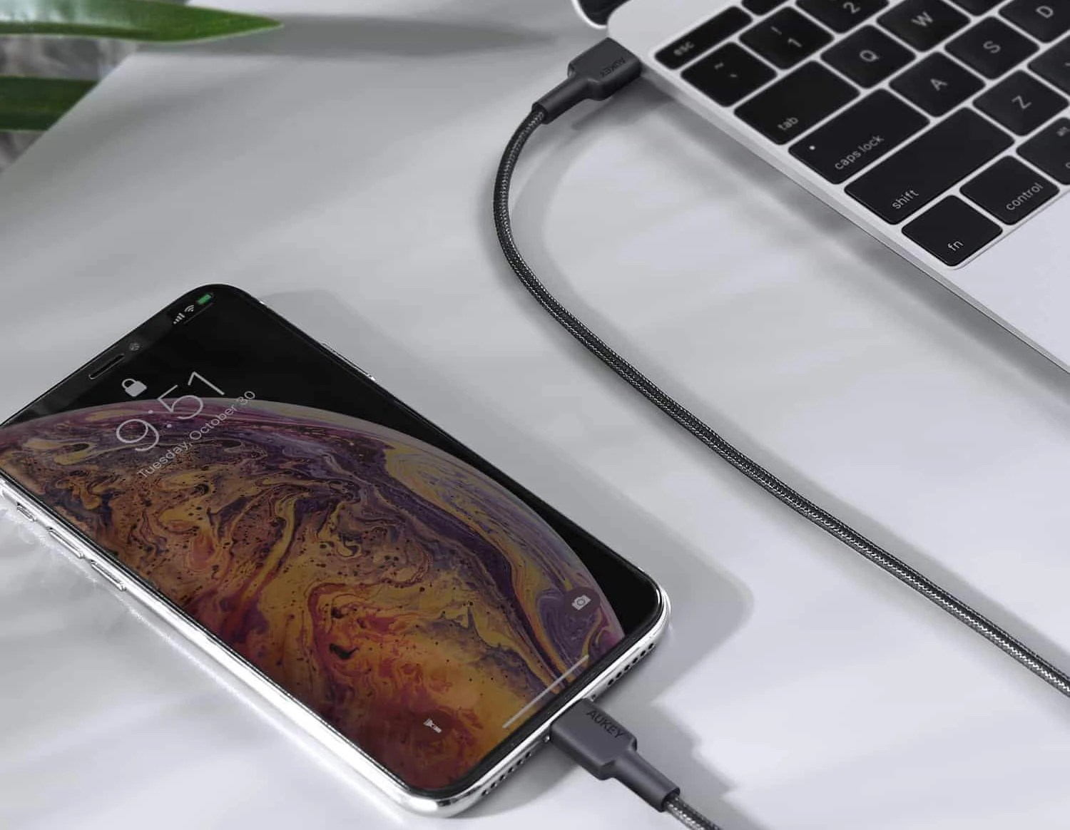 Cable for iPod iPhone iPad Aukey braided nylon (cb-cl1) USB-C to Lightning 1.2m (black) | Электроника