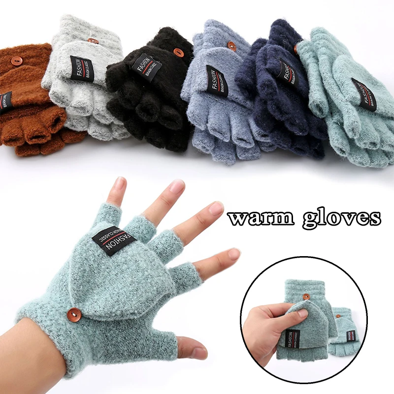 

Wool Men's Gloves Women Knitted Flip Fingerless Gloves Half Finger Solid Color Thickened Warm Autumn Winter Gloves Guantes