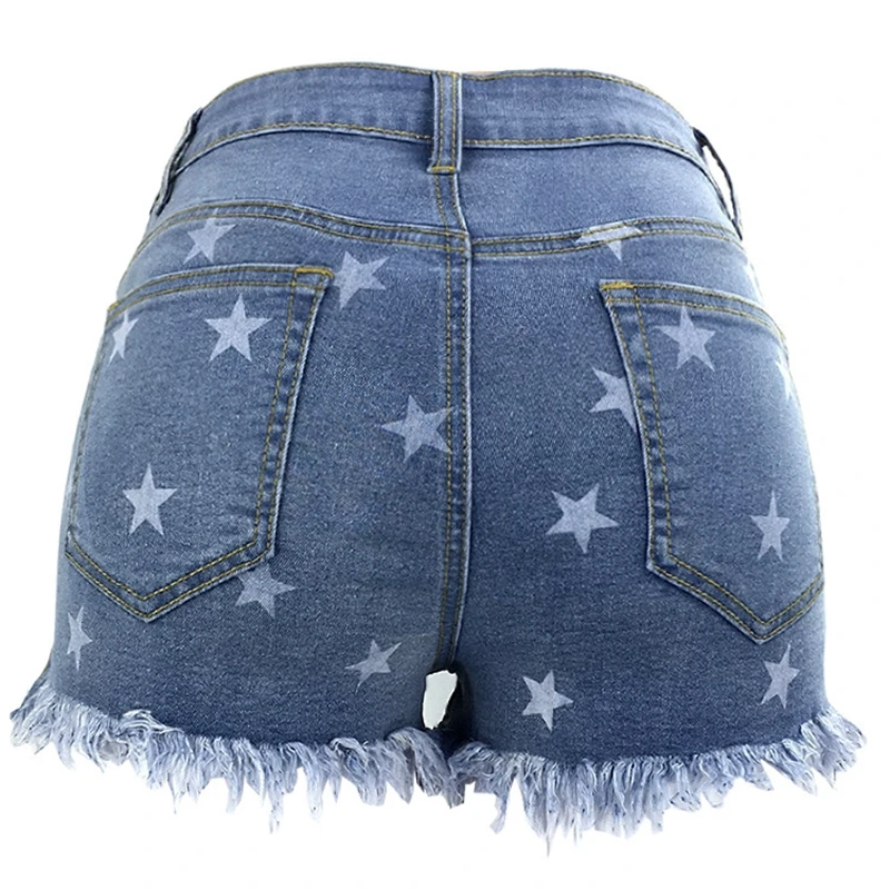 Summer Denim Short Jeans Women Sexy Print Tassel High Waist Hole Ripped Shorts Blue Fashion Casual Plus Size Denim Shorts Y2k