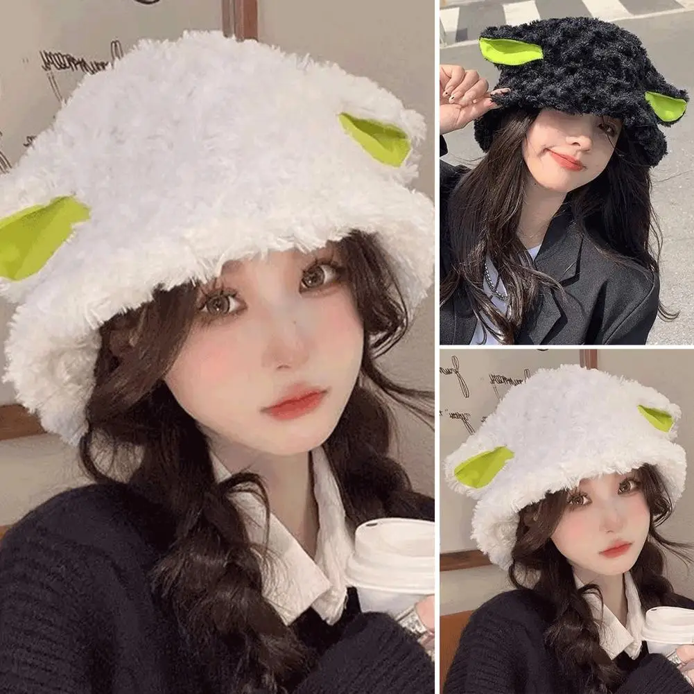 

Bucket Cap Cute Windproof Cold Resistant Fall Winter Plush Basin Hat Lady Cap Bucket Hat for Camping