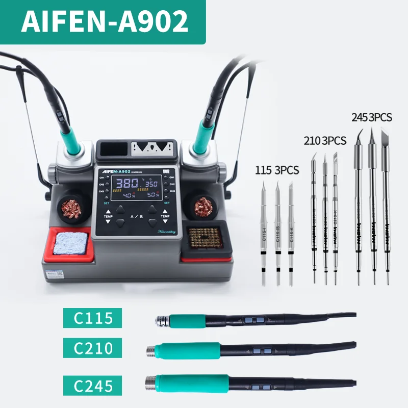 Фото Новая паяльная станция AIFEN A902 с двумя рабочими зонами C115 C210 C245 для ремонта печатных плат и микросхем мобильных телефонов, инструменты для пайки. №1