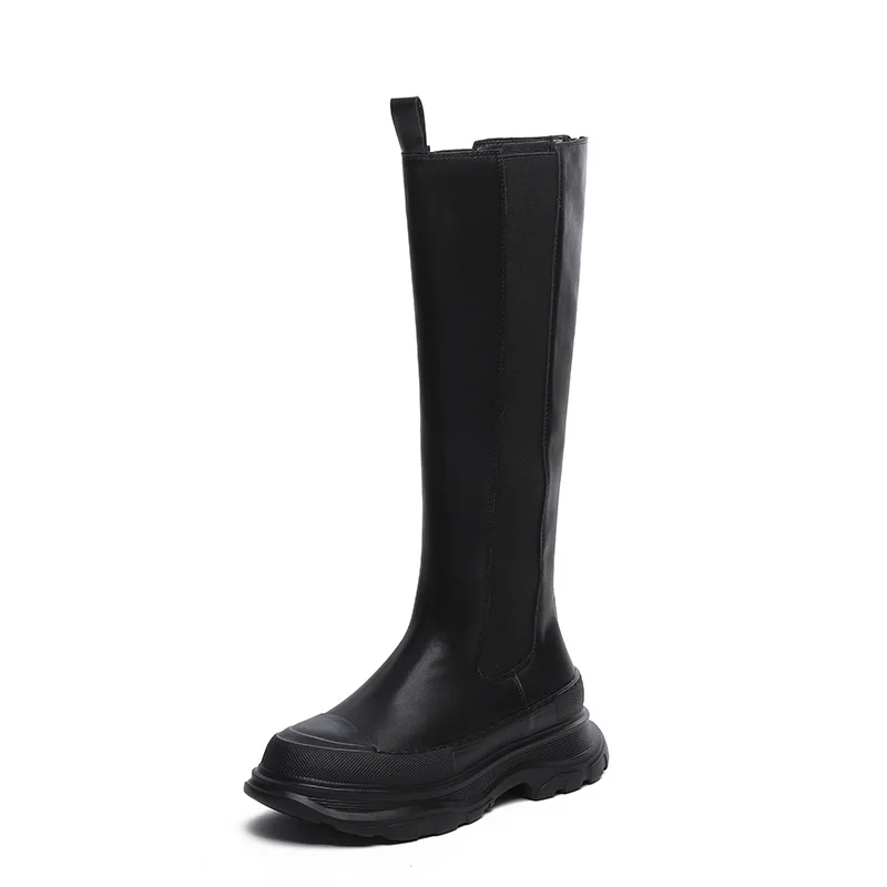 Female Chesil Boots High  Microfiber Round Shape Solid Color Waterproof and Non Slip Set of Feet  Platform Shoes