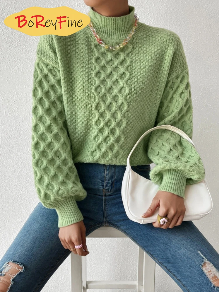 

Winter Women Turtleneck Sweater Thick Warm Long Sleeve Top Fall Casual Loose Jumper Elegant Knitted Pullovers for Women New 2023