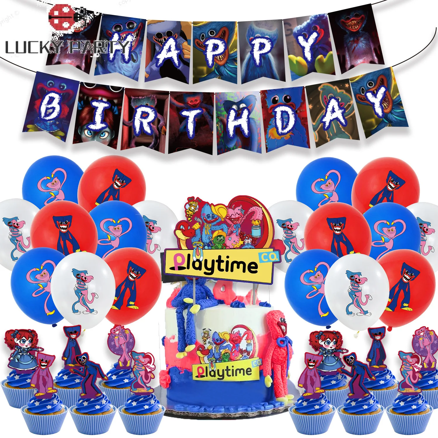 

Poppy Playtime Party Decoration HuggyWuggy Bobby Game Flag Cake Plug Balloon Set