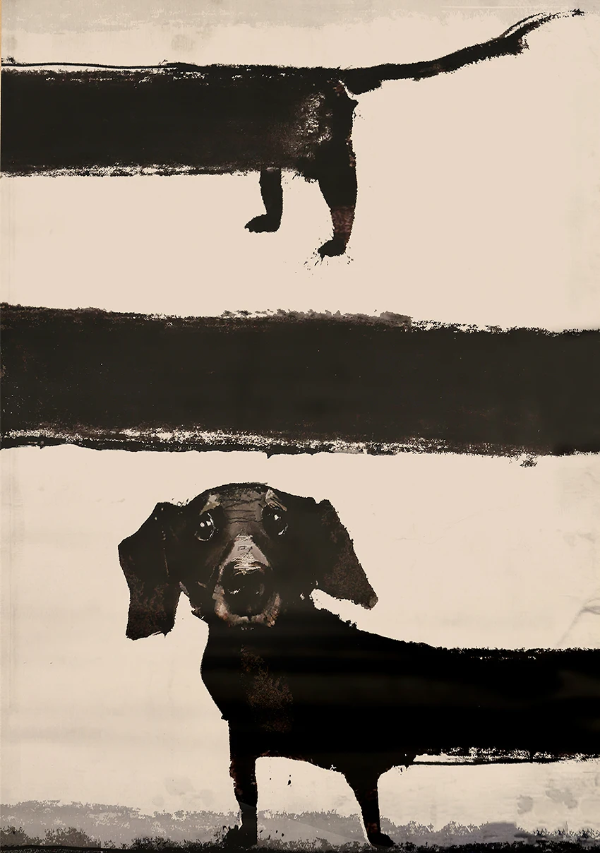 

Абстрактная чёрная собака на холсте