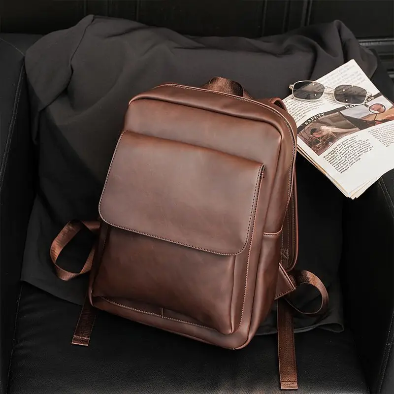 

Korean Vintage Genuine Leather Simple Official Documents Business Leisure Youth Student Simple Fashion Travel Backpack For Women