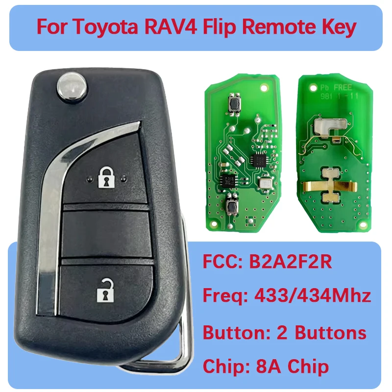 

CN007344 OEM PCB откидной дистанционный брелок с 2 кнопками 433,58 МГц/434,42 МГц 8A чип FCC ID B2A2F2R для Toyota Corolla RAV4 2018+
