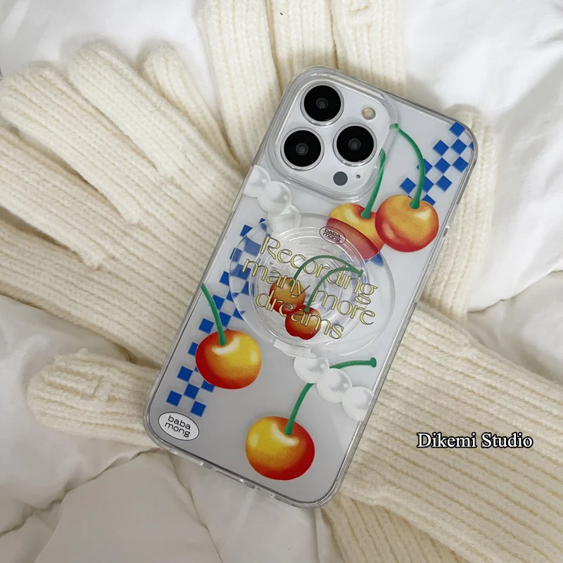 

Korea Ins Fruit Cherry Case with Bracket for Iphone13/11/12promax/XSMax/xr Phone Case Cover with Stand Phone Grips