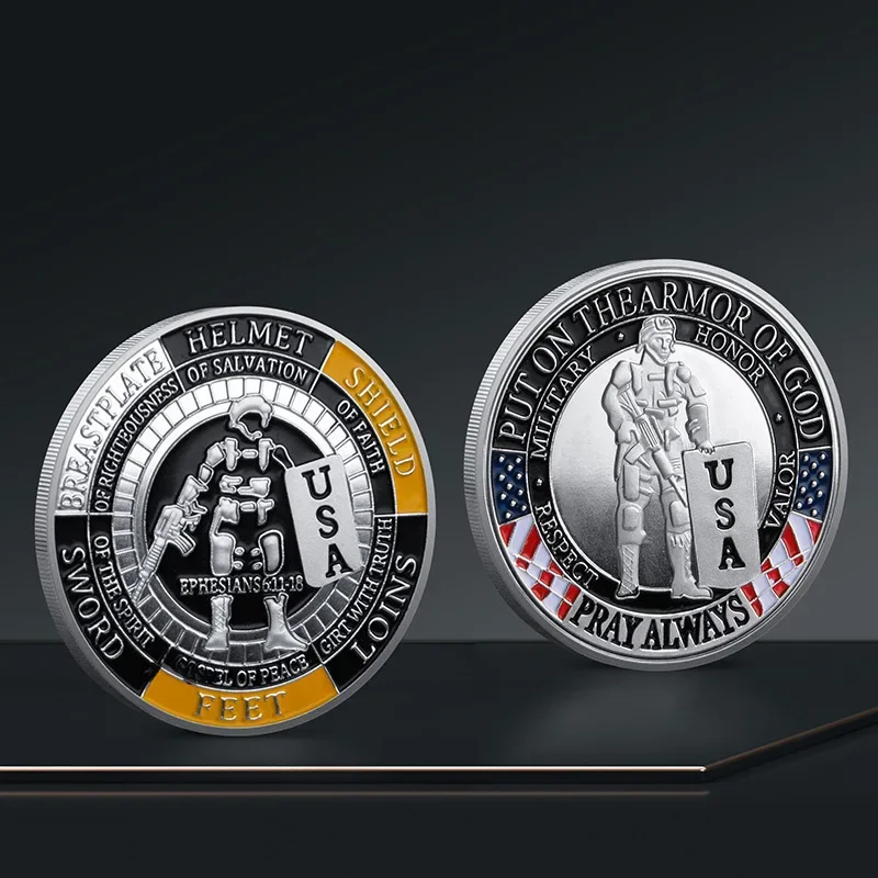 США Положите доспехи Бога Коллекционные монеты Креативные подарки Молитесь