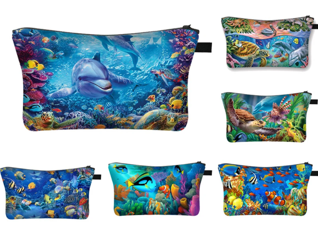 

Холщовые косметички в виде животных, женская модная дорожная сумка для хранения, женская дизайнерская сумочка под водой, косметички для девочек