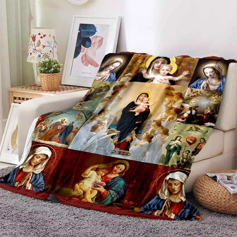 

Покрывало для кровати с изображением Иисуса Девы Марии белила, мягкое и пушистое одеяло в клетку, мягкое теплое Фланелевое покрывало, подарок