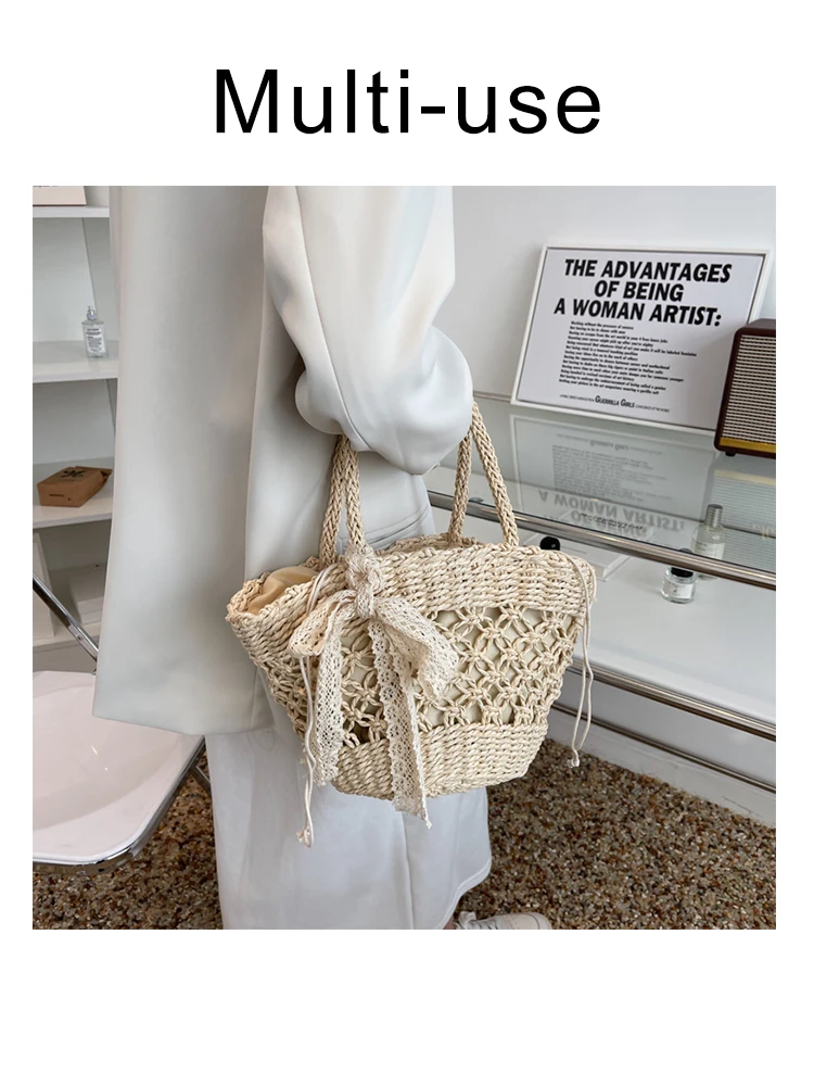 Casual Straw Woven Women's Shoulder Bag Large Capacity Wicker Knitted Handbags Female Bohemian Summer Beach Shopper Tote Purse