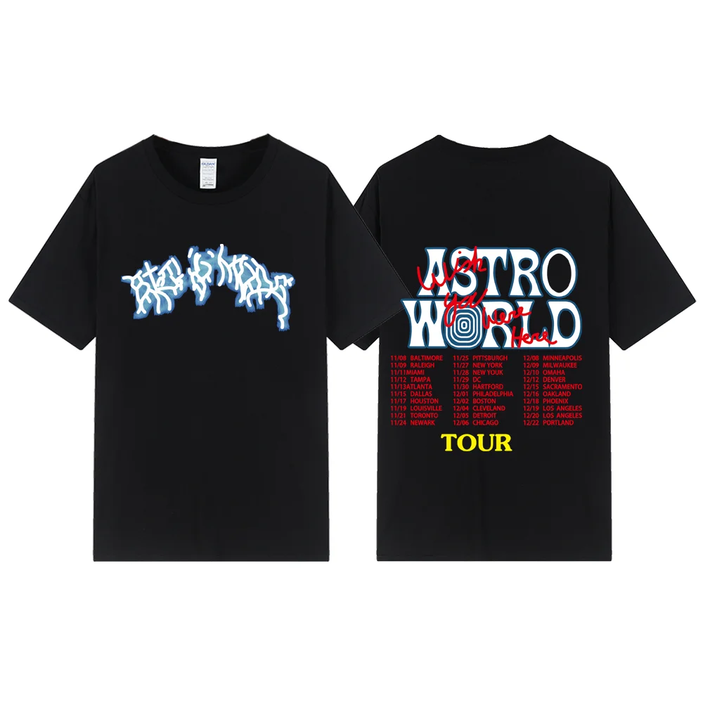 

2022 NewFashion Hip Hop T Shirt Men's Women's Travis Scotts ASTROWORLD Harajuku T Shirt WISH YOU WERE HERE Letter Print T Shirt
