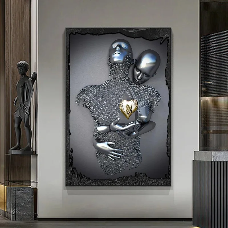 

Modern Art Lovers Sculpture Canvas Paintings Abstract Metal Figure Statue Posters Canvas Print Interior Home Decorative Pictures