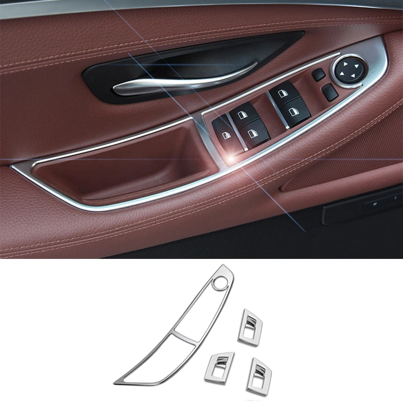 

For BMW 5 Series F10 2011- 2016 4pcs Car Door Window Lift Control Switch Button Frame Trim Cover Car Interior Accessories