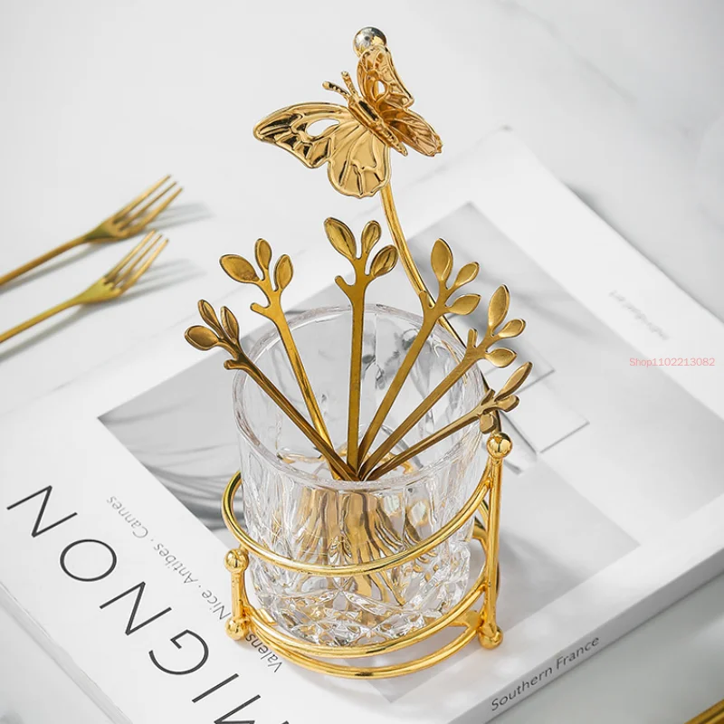 Нержавеющая сталь вилка для фруктов набор ложек стеллаж хранения посуды золотой