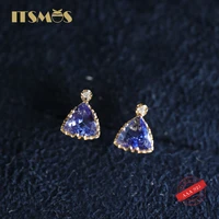 itsmos tanzanite triangle s925 sterling silver earirngs 14k gold plated zircon earrings female luxury simple jewelry for women