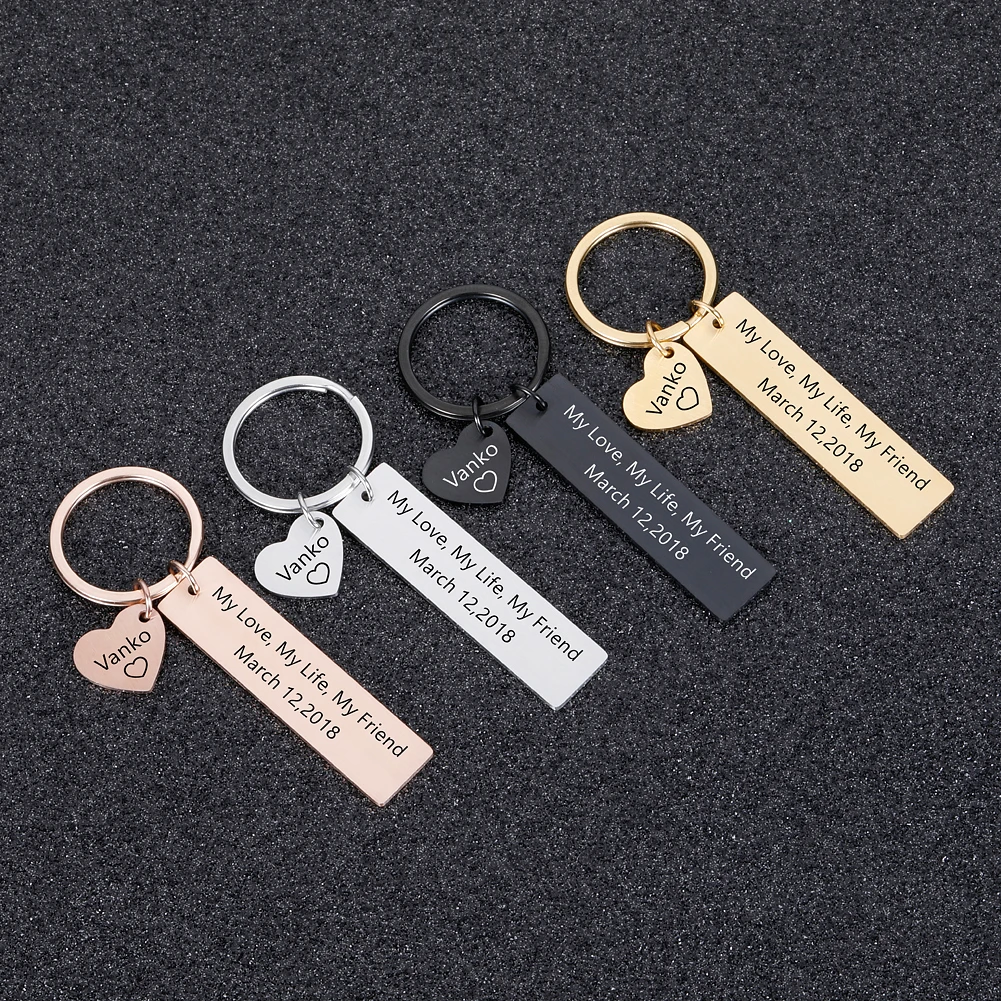 

Personalized Keychain Gift Engrave Name and Date My Love My Life My Friend for Couples Men Women Husband Customized Gift Keyring