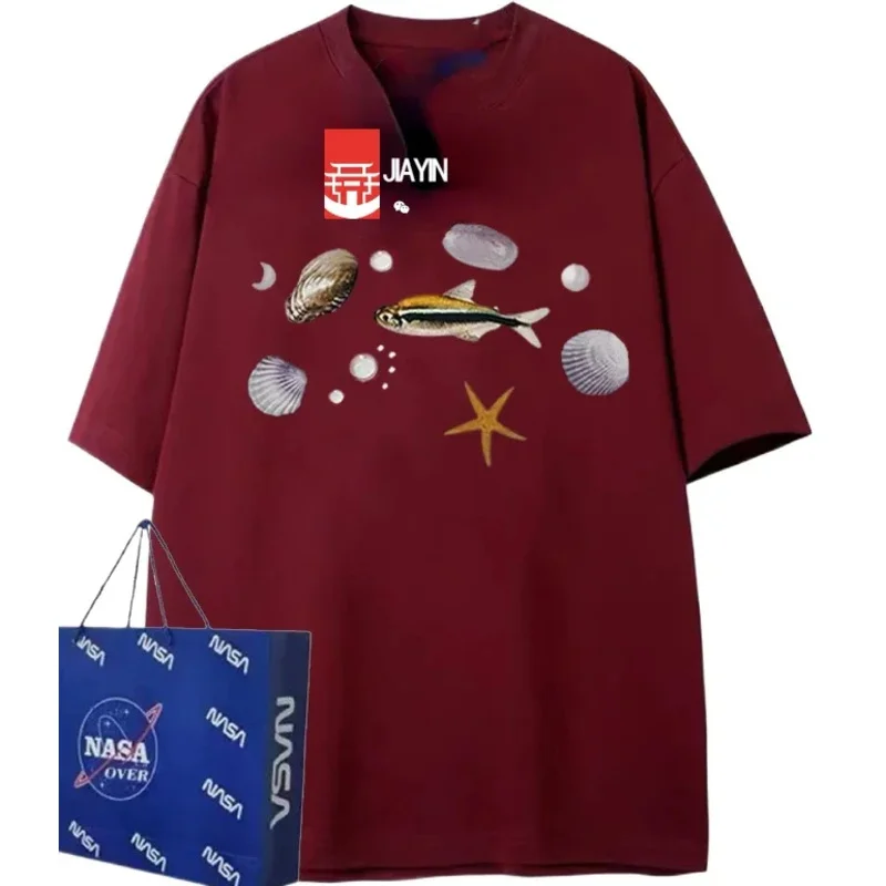 Мужская и женская футболка с принтом Sea World Повседневная Свободная коротким