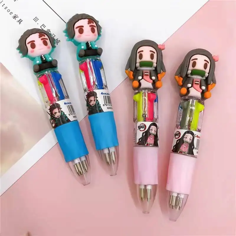 

Anime Demon Slayer Tanjirou Nezuko Cosplay prop Mini 4 Color Ballpoint Pen Colorful Pens Students School Stationery Supply