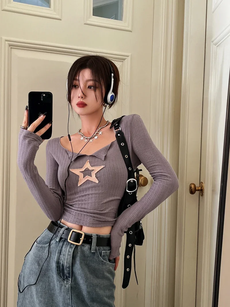 2023 рубашки для женщин футболки с длинными рукавами и принтом звезд модные