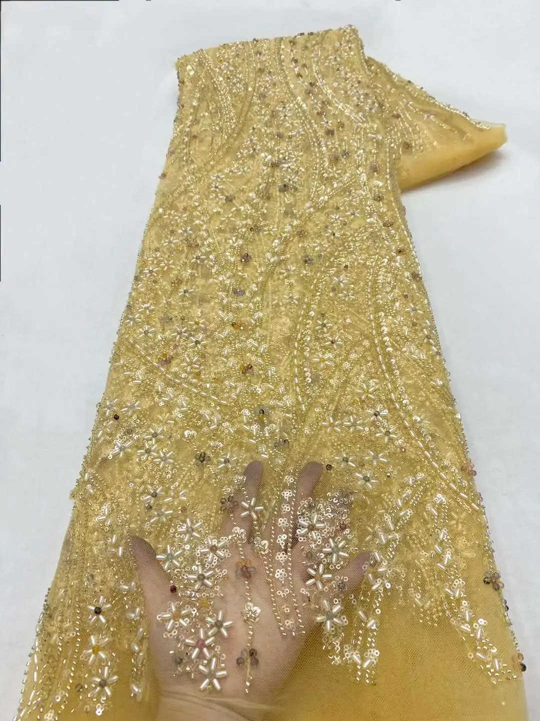 Африканские блестки кружевная ткань цветок вышивка бисер сетка кружево 2024 лидер