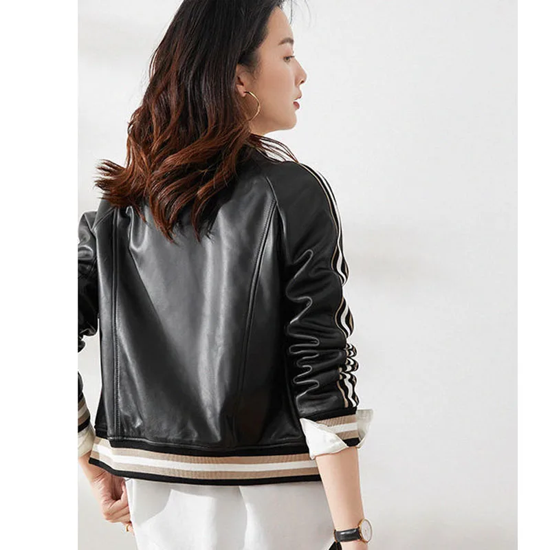 1pcs Women's PU Leather Short Jackets 2022 Spring Faux Fur Single Breasted Splicing Long Sleeve Ladies Skinny Locomotive Coats