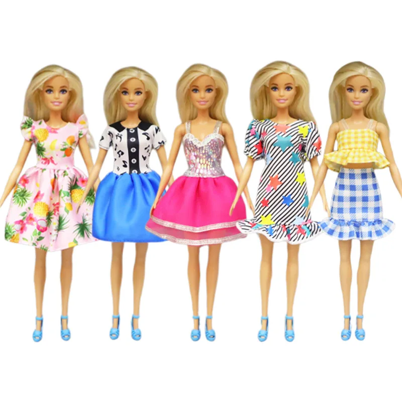 

5pcs/lot Doll Clothes Mini Dresses for Barbie Fashion Style Dollhouse Toy Accessories Outfit for 30cm Dolls Girl's Gift