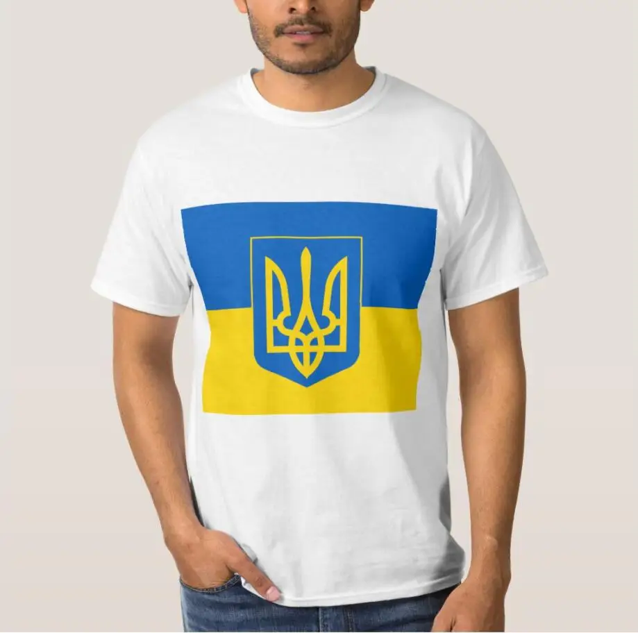 

UKRAINE Coat of Arms and Flag Men T-Shirt Summer Short Sleeve Casual 100% Cotton Men Clothing Size S-3XL