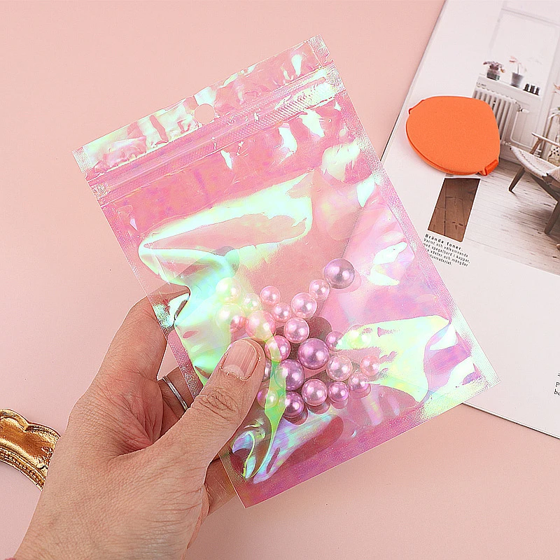 100 шт. многоразовые лазерные переливающиеся пакеты с застежкой-молнией