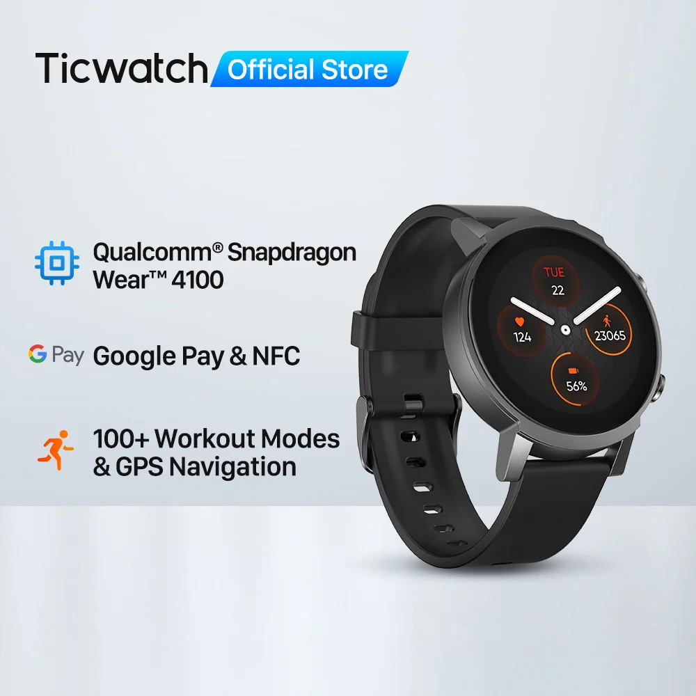 Смарт-часы Ticwatch E3 Wear OS для мужчин и женщин, Snapdragon 4100, 8 Гб ПЗУ, IP68, водонепроницаемые, совместимы с Google Pay, iOS и Android