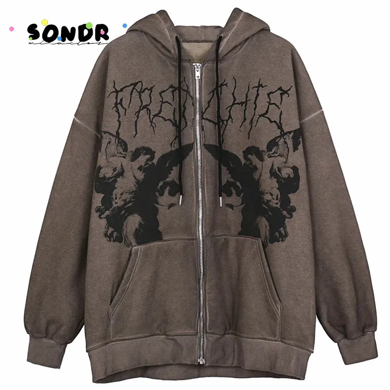 

Women Hip Hop Streetwear Hoodies 2021 Autumn Butterfly Print Oversized Hooded Coat Goth Harajuku Y2k Grunge Punk Zipper Jacket