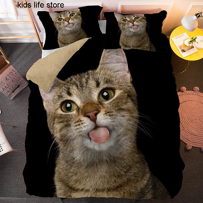 

Комплект роскошного постельного белья с изображением милого кота, размеры King и Queen, домашний декор, постельное бельё из микроволокна, пододе...