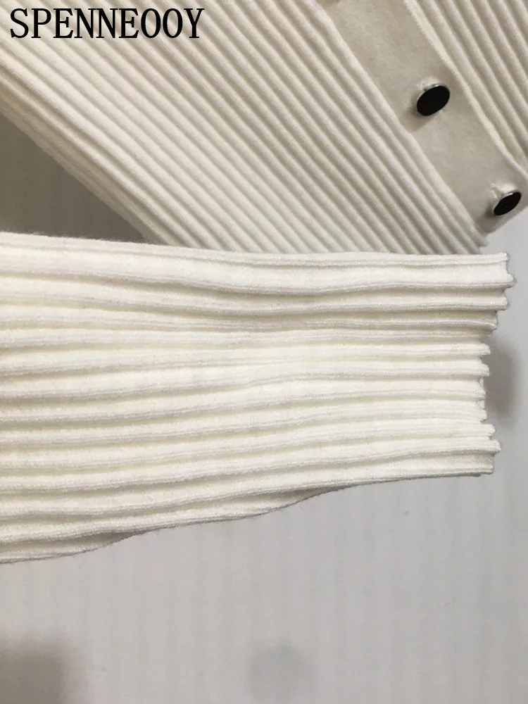 Женский Повседневный вязаный кардиган SPENNEOOY подиумный белый свитер с отложным