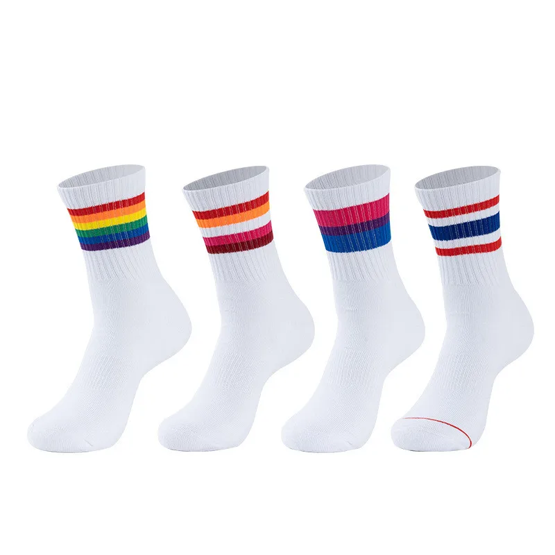 

New Fashion Middle Tube Sports Socks Cycling Men and Women Cotton Socks White Ins Tide Socks Striped Socks
