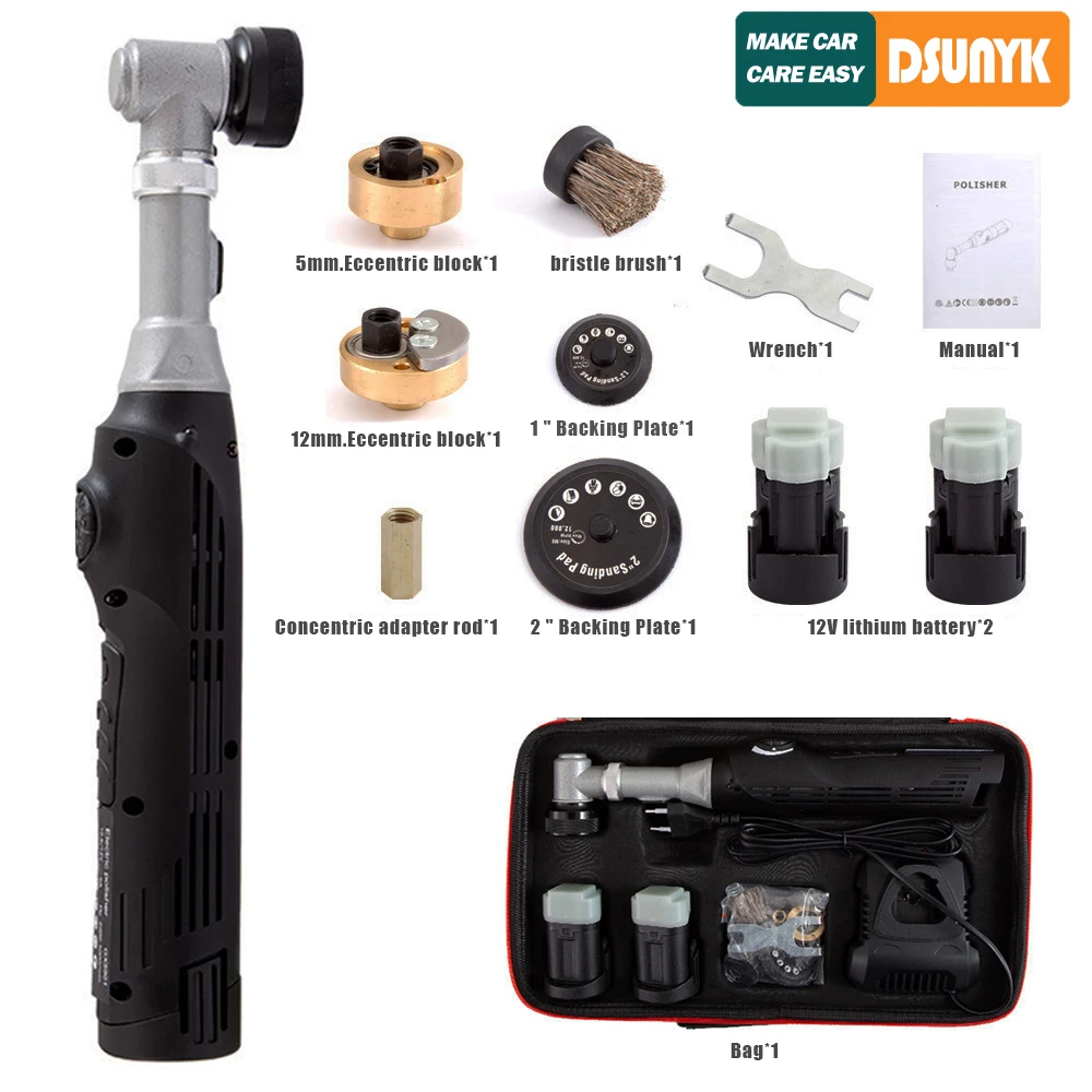 Cordless Mini Car Polisher 12V Battery-powered Polishing Machine Car Body  Detailling Polishing RO/DA Tools 5000rpm & 2 Battery