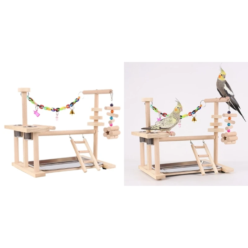 

Budgies Cage Toy Stand Swing Parrots Feeding Cup Gym Toy Bridge Climbing Toy for Parakeets Cockatiel