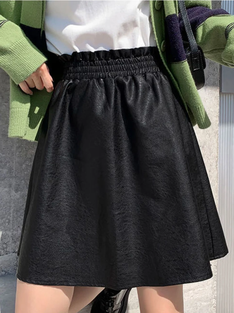 

Юбка женская трапециевидная из экокожи, модная однотонная Повседневная облегающая юбка с эластичным завышенным поясом, в Корейском стиле, Осень-зима