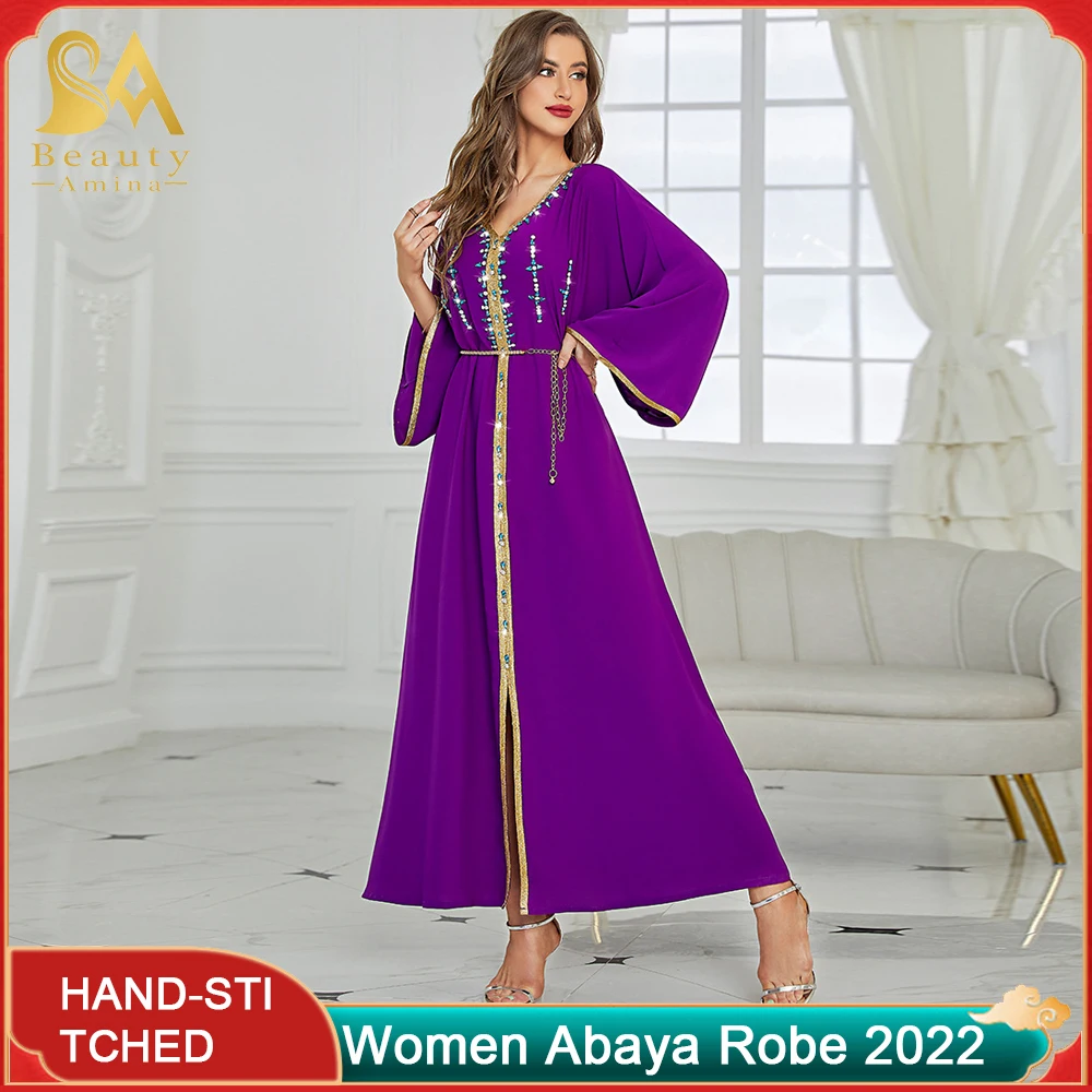 Abayas For Women Abayat Robe Explosive Dress Pure Hand-Stitched Diamond Long Dress Dubai Travel Sleeved Dress Muslim Sets Scarf
