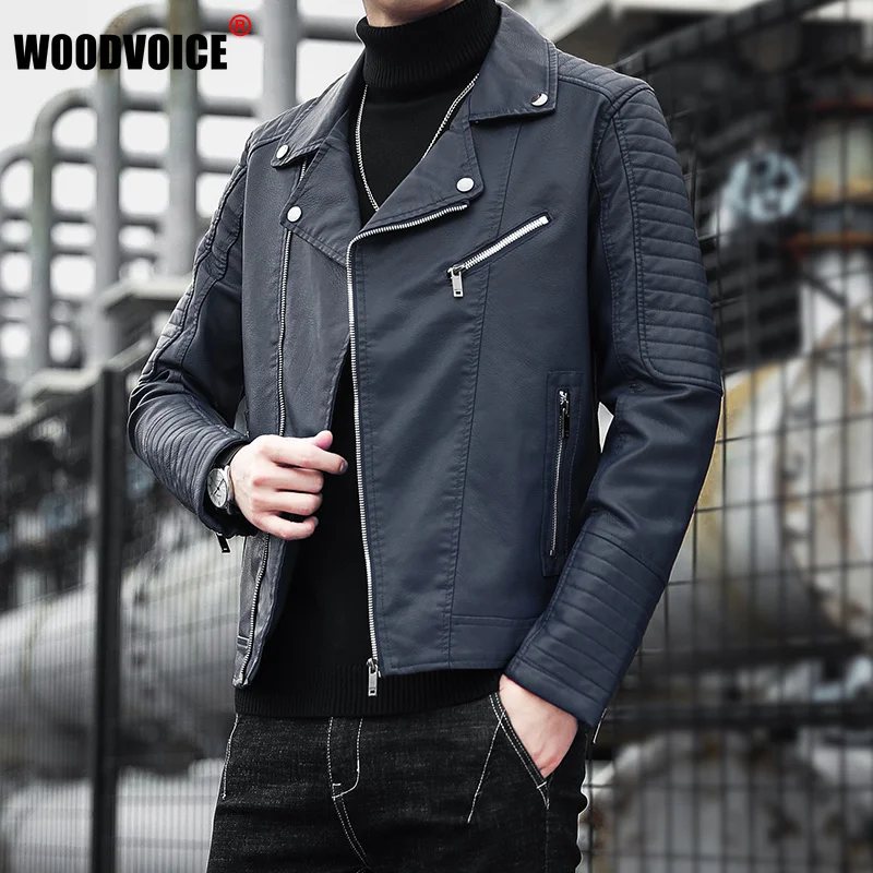 

2023 New Spring Autumn Men's Leather Jackets Casual Turn Down Collar Motorcycle PU Jacket Biker Coats Brand Clothing