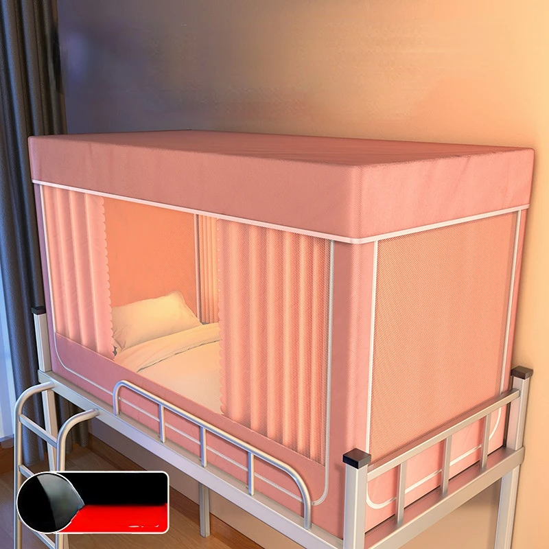 

0.9m Bed Student Dormitory Blackout Mosquito Net Canopy Zipper Bed Curtain Strong Holder Anti-mosquito Bunk Tent Room Decor