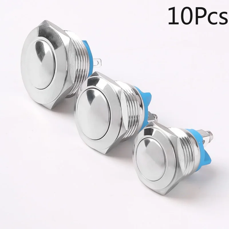 

10 шт., 16 мм, 19 мм, 22 мм, металлическая кнопка, винт/сварочная ножка, высокая/плоская/шаровая головка, 1НО, мгновенный водонепроницаемый переключатель