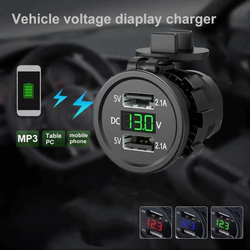 

Waterproof Motorcycle Usb Charger 12V-24V QC3.0 Fast Charging Phone Charging LED Voltmeter Dual USB Car Motorcycle Accessories