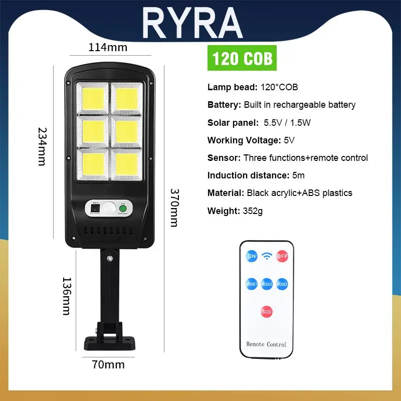 

LED Solar Lamp Remote Street Wall Light Sunlight Waterproof Human Body Induction PIR Motion Sensor Multi-Mode Garden Decoration