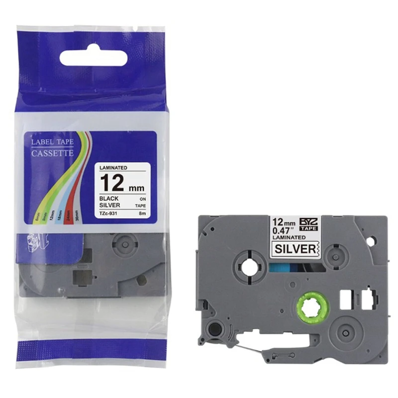 

5 шт., ленточная коробка для этикеток Brother P-Touch, 8 м x 12 мм, Tzc-M931 (черная на подложке)